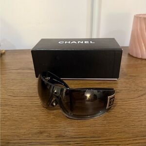 Vintage CHANEL Black Shield Sunglasses